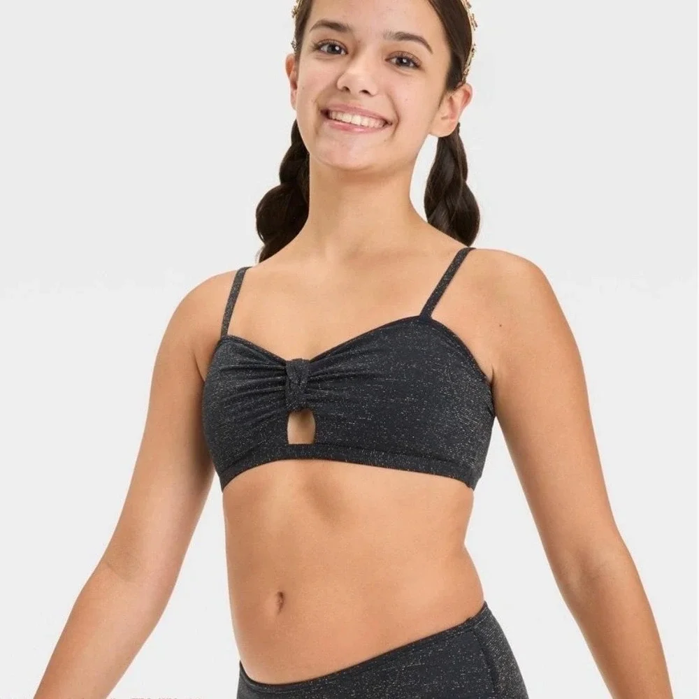 Art Class Girls' Seaside Shine Black / Gold Bikini Swim Set - Sz L 10/12